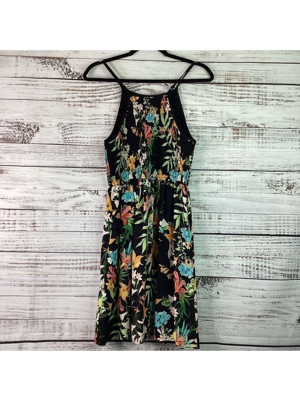 XHILARATION SIZE M BLACK TROPICAL MULTICOLOR SLEEVELESS FLORAL SUMMER DRESS GUC - Picture 10 of 10